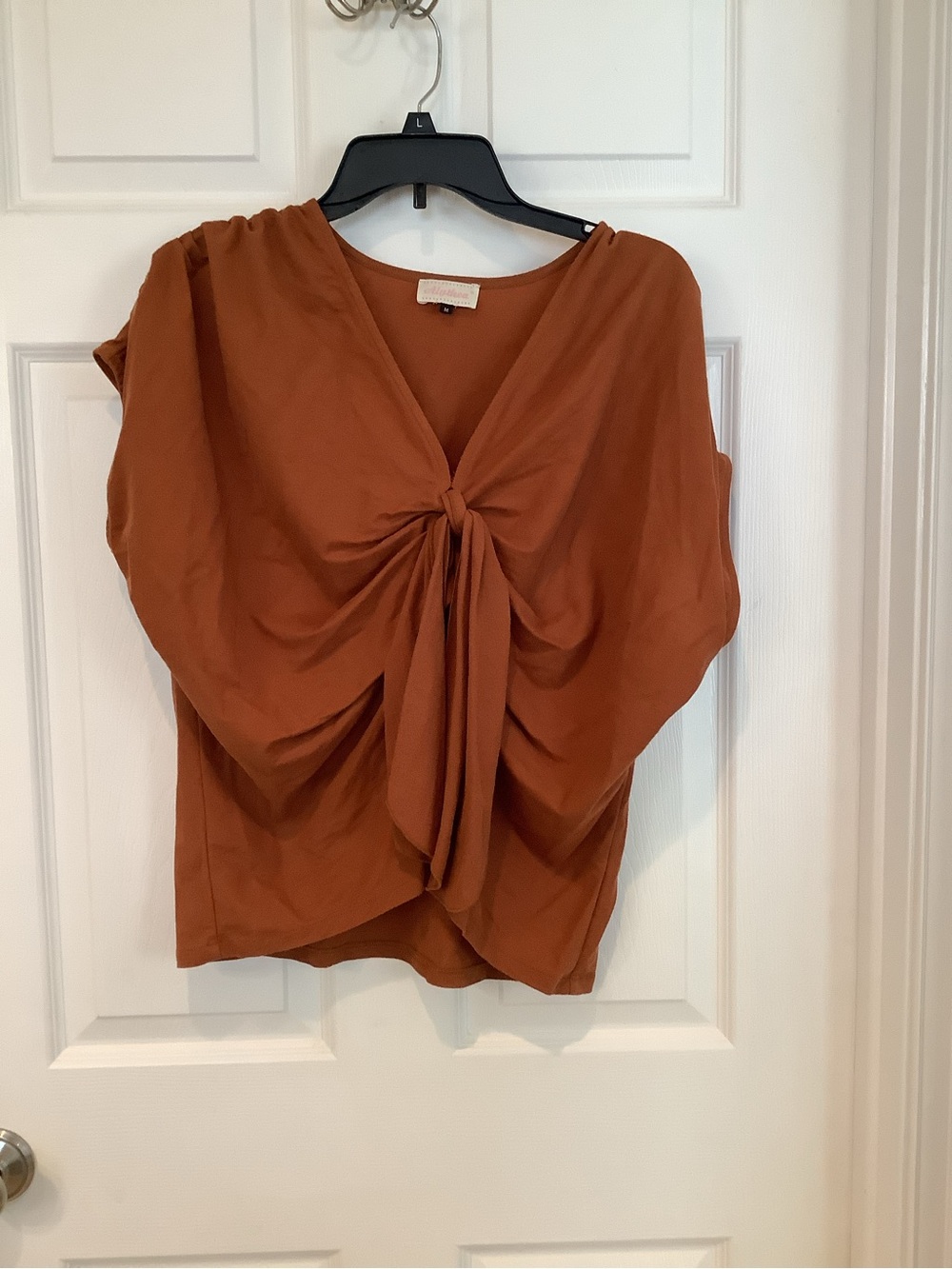 Alythea Rust Twist-Front V-Neck Blouse
